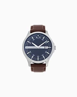 Armani Exchange - Three-hand watch with leather strap, Man, Multicoloured, Size: TU