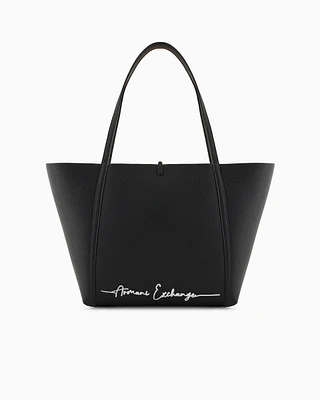 Armani Exchange - Reversible shopper with logo and clutch, Woman, Black, Size: TU