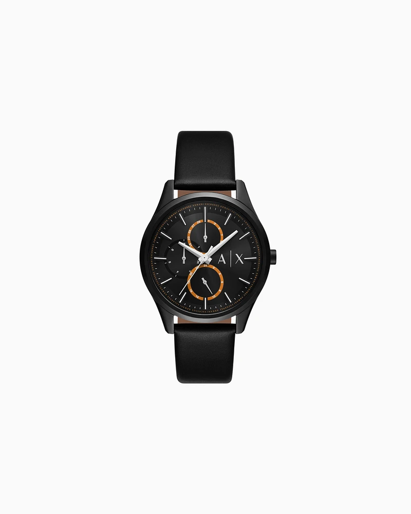 Armani Exchange - Armani Exchange Multifunction Black Leather Watch, Man, Multicoloured, Size: TU