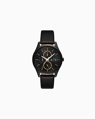 Armani Exchange - Armani Exchange Multifunction Black Leather Watch, Man, Multicoloured, Size: TU