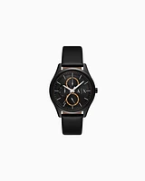 Armani Exchange - Armani Exchange Multifunction Black Leather Watch, Man, Multicoloured, Size: TU