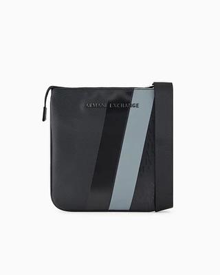 Armani Exchange - Monogram and Stripe Flat Shoulder Bag, Man, Black, Size: TU