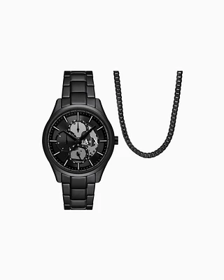 Armani Exchange -  Multifunction Black Stainless Steel Watch and Necklace Set, Man, Multicoloured, Size: TU