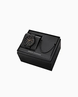 Armani Exchange - Armani Exchange Multifunction Black Stainless Steel Watch and Necklace Set, Man, Multicoloured, Size: TU