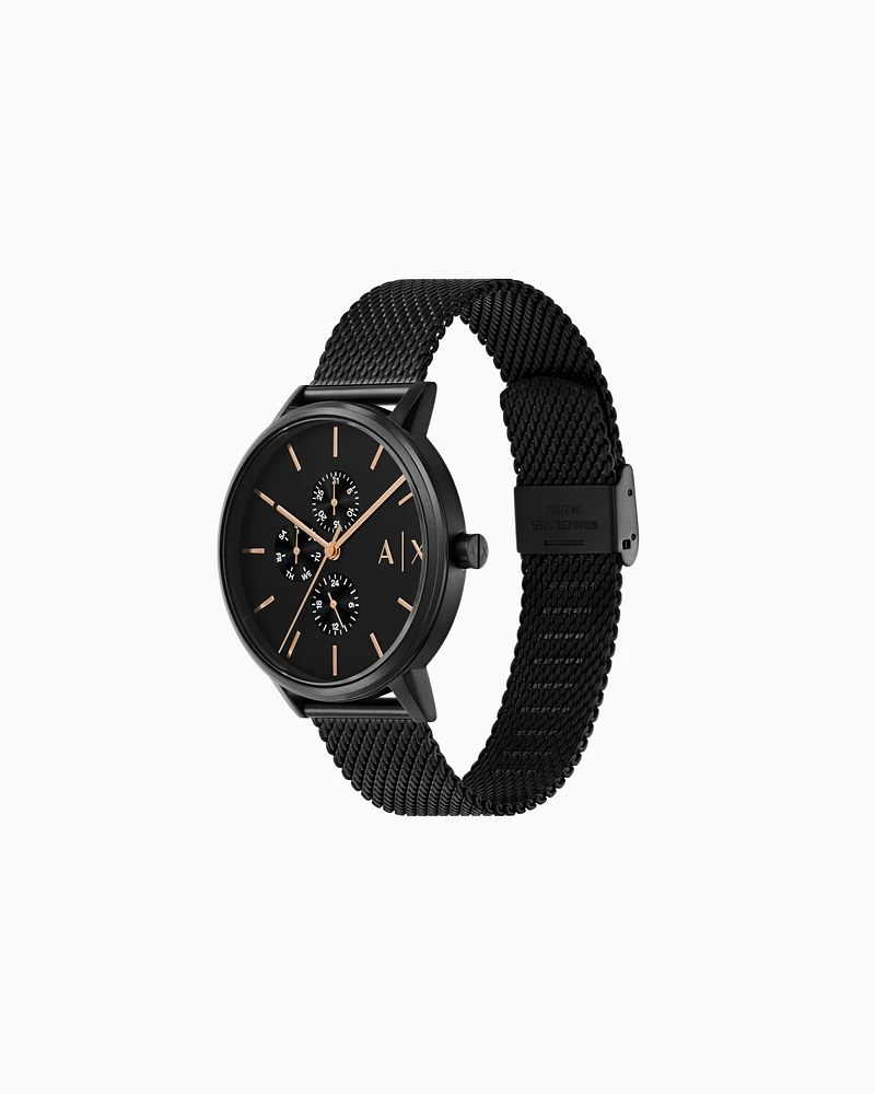 Armani Exchange - Armani Exchange Multifunction Black Stainless Steel Watch and Necklace Set, Man, Multicoloured, Size: TU