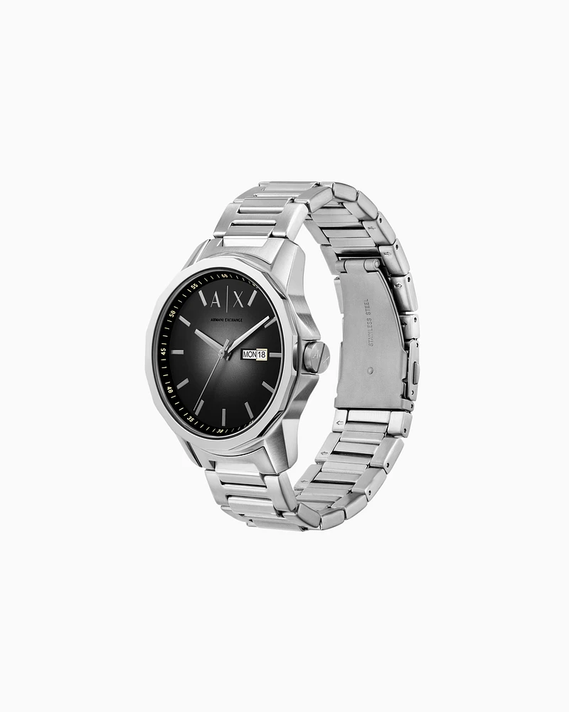 Armani Exchange - Three-hand stainless steel watch with day and date, Man, Multicoloured, Size: TU