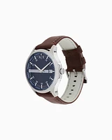 Armani Exchange - Three-hand watch with leather strap, Man, Multicoloured, Size: TU