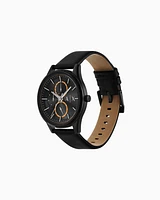 Armani Exchange - Armani Exchange Multifunction Black Leather Watch, Man, Multicoloured, Size: TU