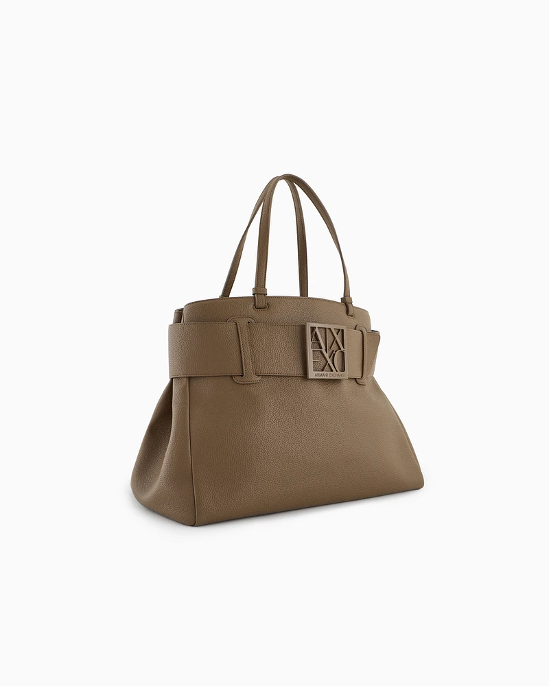 Armani Exchange - Large shoulder bag with ASV logo detail, Woman, Brown, Size: TU