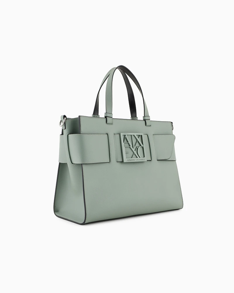 Armani Exchange - Large tote bag with double handles and shoulder strap, Woman, Green, Size: TU
