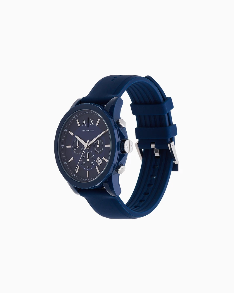 Armani Exchange - Armani Exchange Chronograph Blue Silicone Watch, Man, Blue, Size: TU