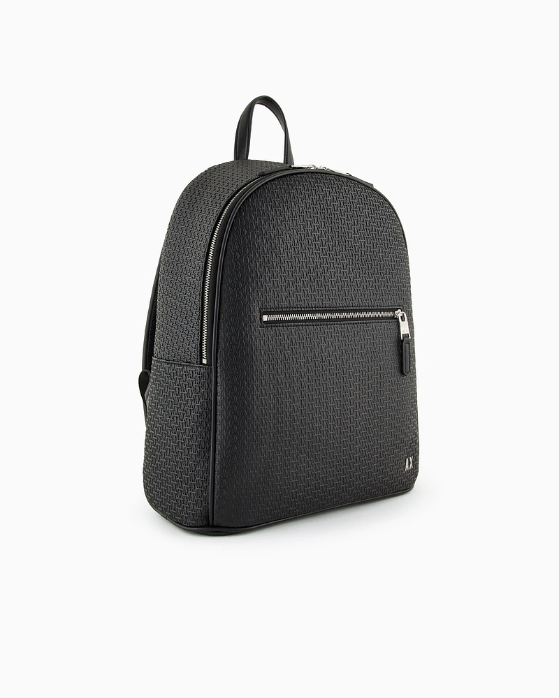 Armani Exchange - Backpack with all-over embossed logo, Man, Black, Size: TU