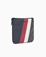 Armani Exchange - Monogram and Stripe Flat Shoulder Bag, Man, Grey, Size: TU