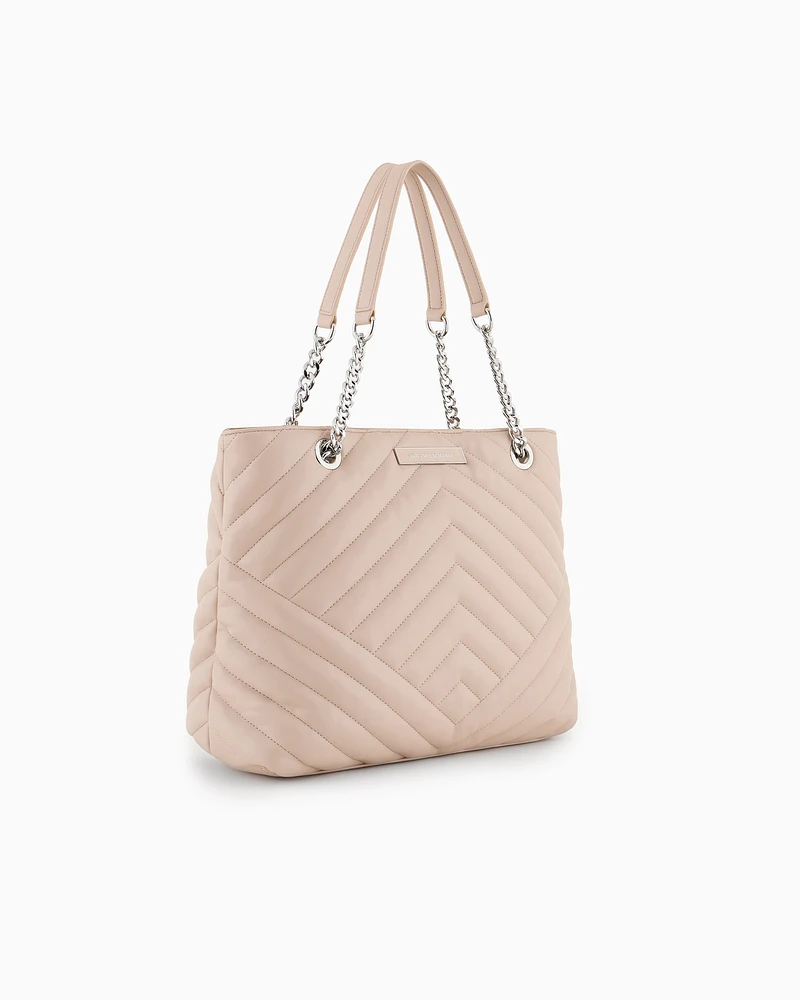 Armani Exchange - Quilted shopper bag with chain handles, Woman, Pink, Size: TU