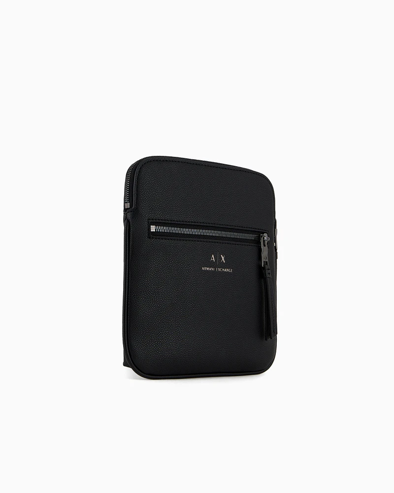 Armani Exchange - Semi-rigid flat shoulder bag with external pocket, Man, Black, Size: TU