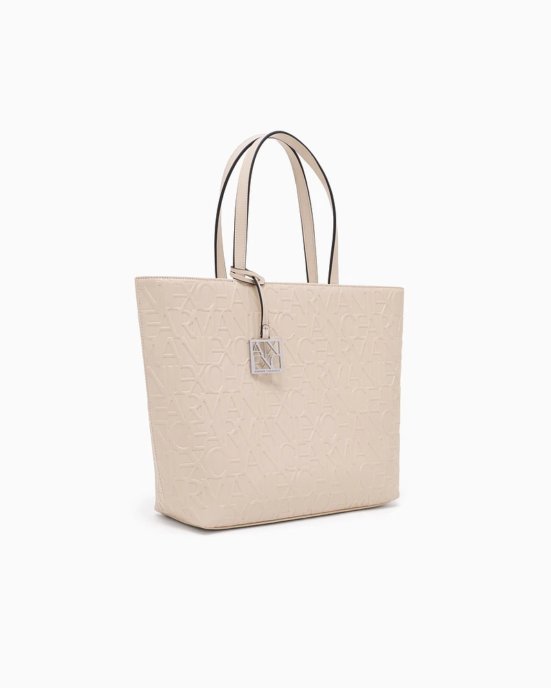 Armani Exchange - Shopper bag with allover logo, Woman, Beige, Size: TU