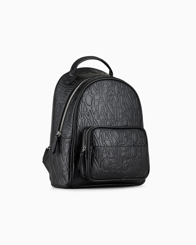 Armani Exchange - Backpack with allover embossed logo, Woman, Black, Size: TU