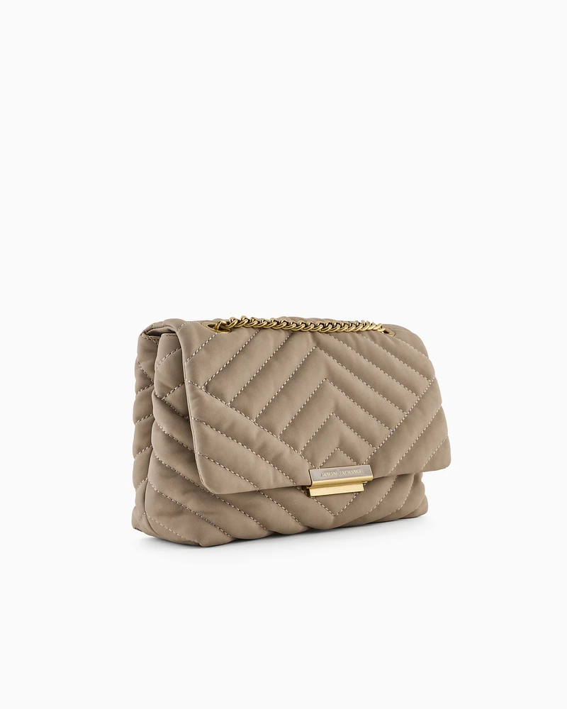Armani Exchange - Quilted shoulder bag with chain, Woman, Beige, Size: TU