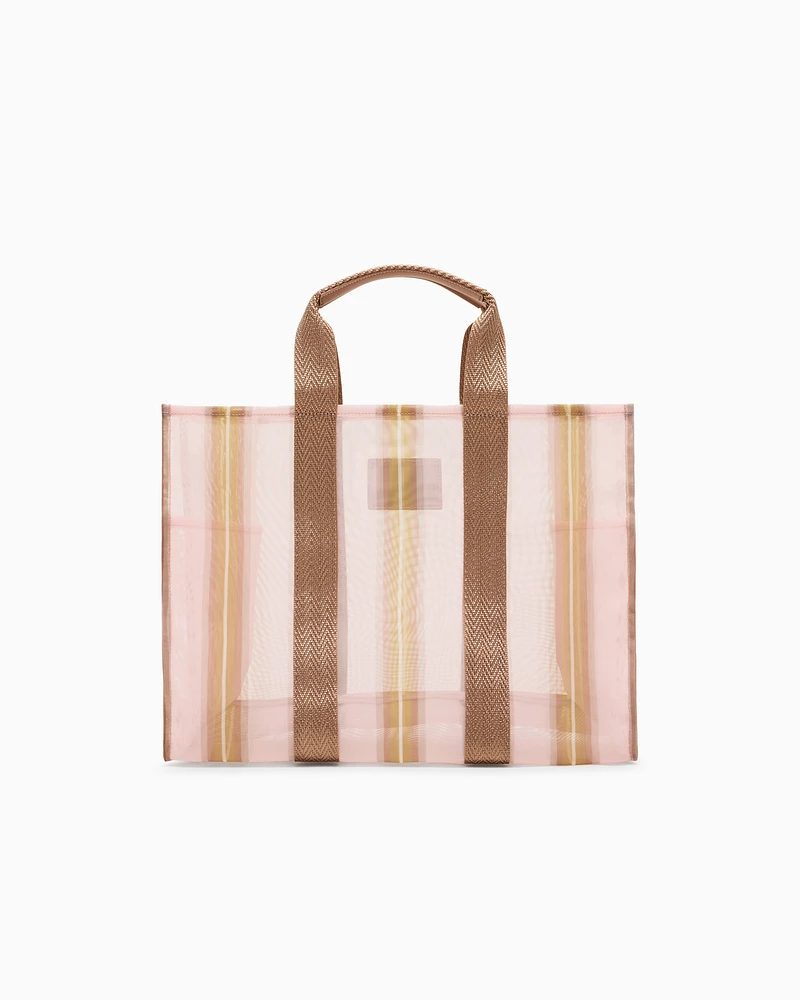 Armani Exchange - Transparent striped fabric shopper bag, Woman, Pink, Size: TU