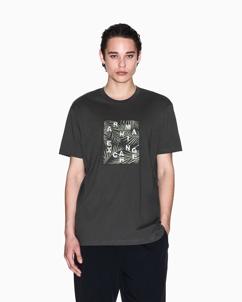 Armani Exchange - Regular fit ASV palm tree print t-shirt, Man, Green, Size: