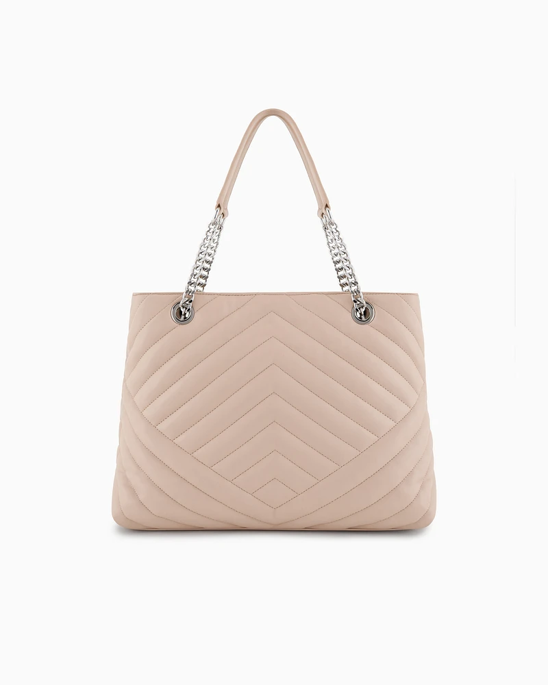 Armani Exchange - Quilted shopper bag with chain handles, Woman, Pink, Size: TU