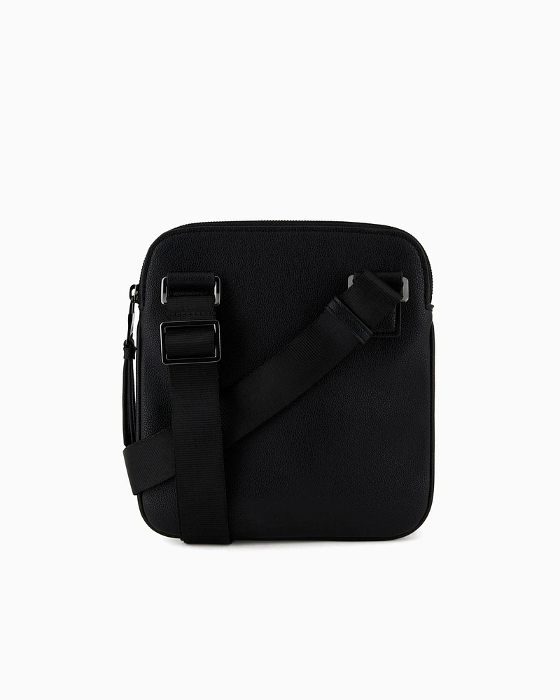 Armani Exchange - Semi-rigid flat shoulder bag with external pocket, Man, Black, Size: TU