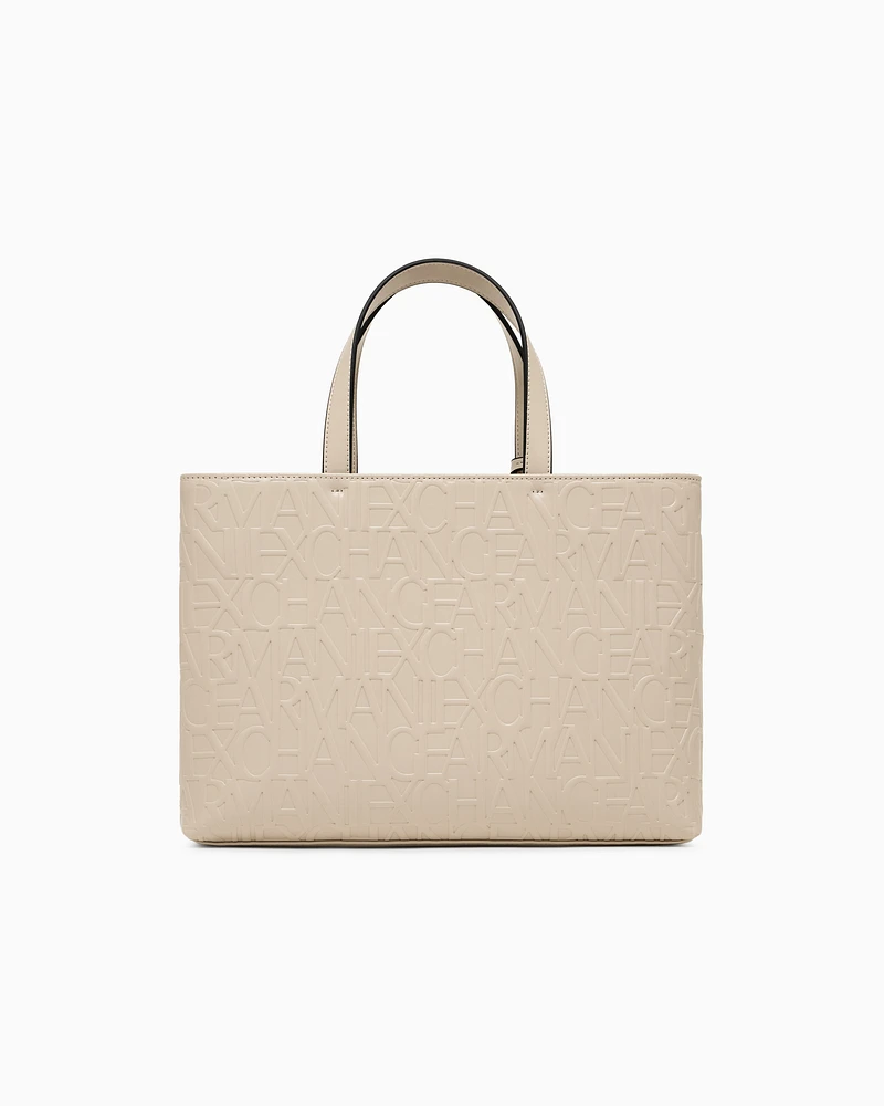 Armani Exchange - Medium shopper with handles and shoulder strap, Woman, Beige, Size: TU