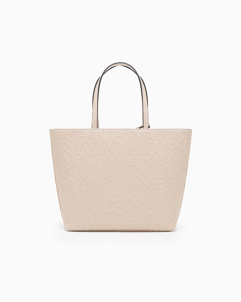 Armani Exchange - Shopper bag with allover logo, Woman, Beige, Size: TU