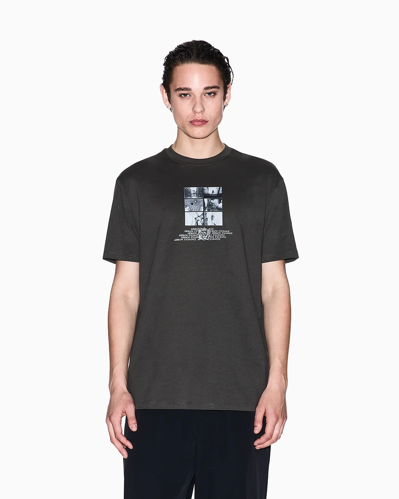 Armani Exchange - Regular fit T-shirt with photo print, Man, Green, Size:
