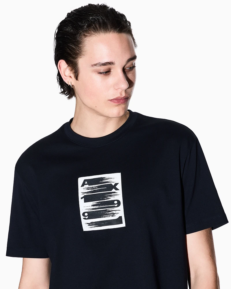 Armani Exchange - Regular fit T-shirt with abstract logo, Man, Navy Blue, Size: