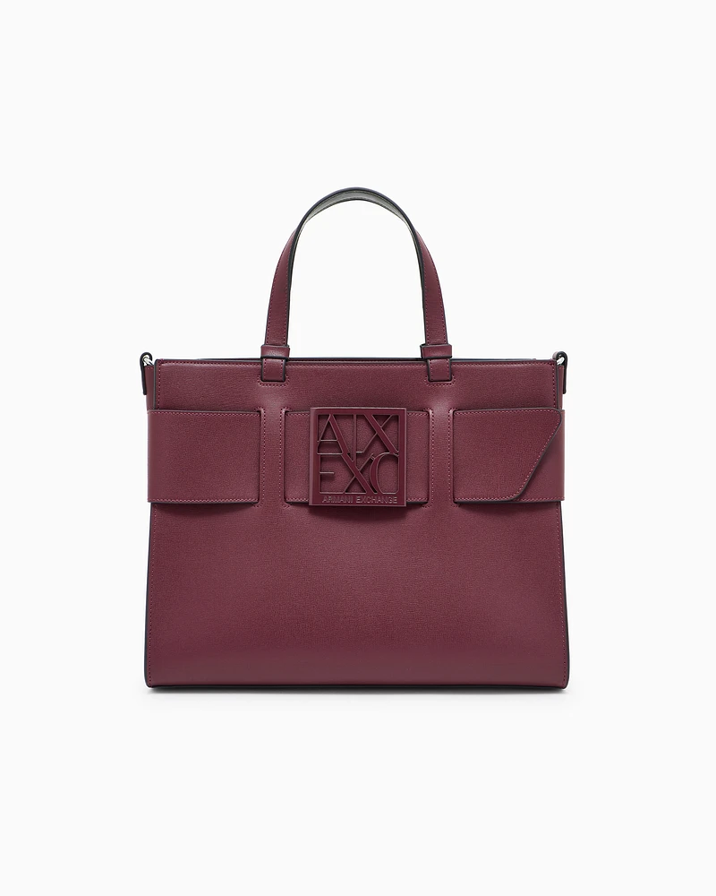 Armani Exchange - Large tote bag with double handles and shoulder strap, Woman, Burgundy, Size: TU
