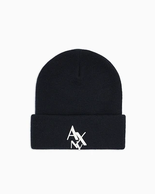 Armani Exchange - NY ASV Logo Beanie Hat, Man, Navy_blue, Size: TU