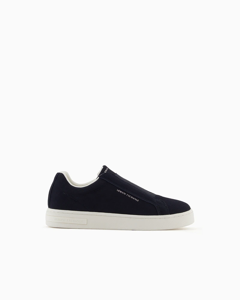 Armani Exchange - Leather sneakers with elastic, Man, Navy_blue, Size: