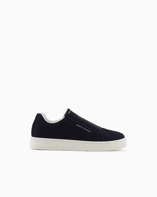 Armani Exchange - Leather sneakers with elastic, Man, Navy_blue, Size:
