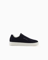 Armani Exchange - Leather sneakers with elastic, Man, Navy_blue, Size: