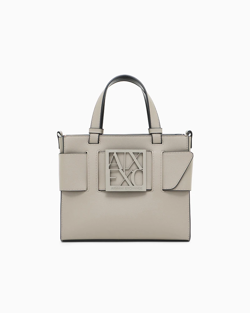 Armani Exchange - Medium tote bag with double handles and shoulder strap, Woman, Brown, Size: TU