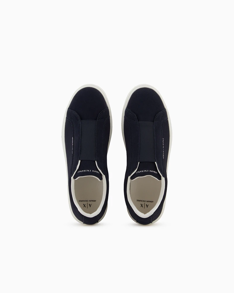 Armani Exchange - Leather sneakers with elastic, Man, Navy_blue, Size: