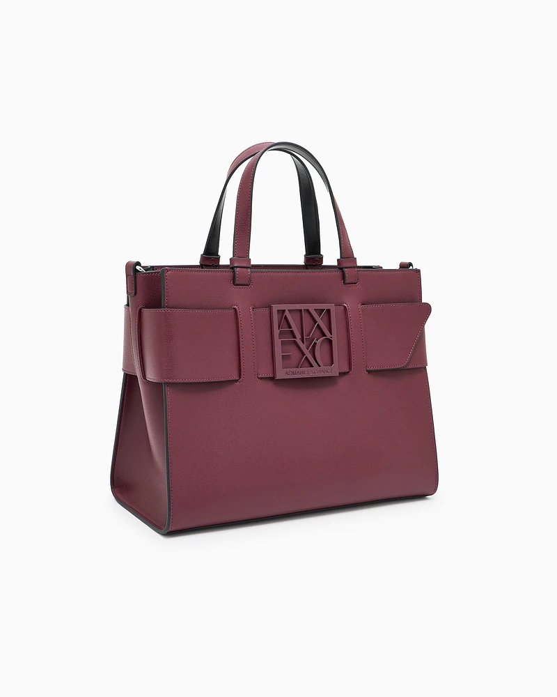 Armani Exchange - Large tote bag with double handles and shoulder strap, Woman, Burgundy, Size: TU
