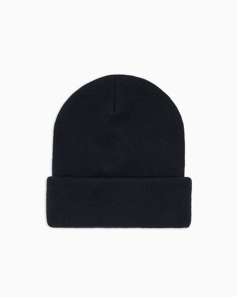 Armani Exchange - NY ASV Logo Beanie Hat, Man, Navy_blue, Size: TU