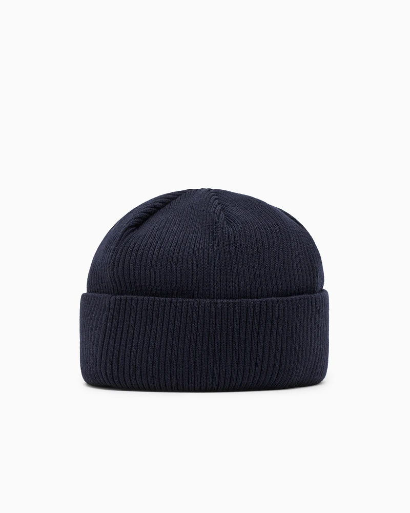 Armani Exchange - Wool and cotton blend beanie hat, Man, Navy_blue, Size: TU