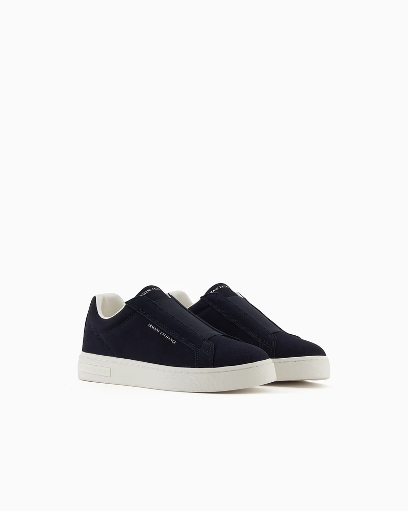 Armani Exchange - Leather sneakers with elastic, Man, Navy_blue, Size: