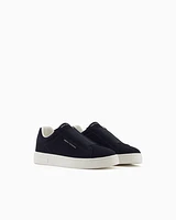 Armani Exchange - Leather sneakers with elastic, Man, Navy_blue, Size: