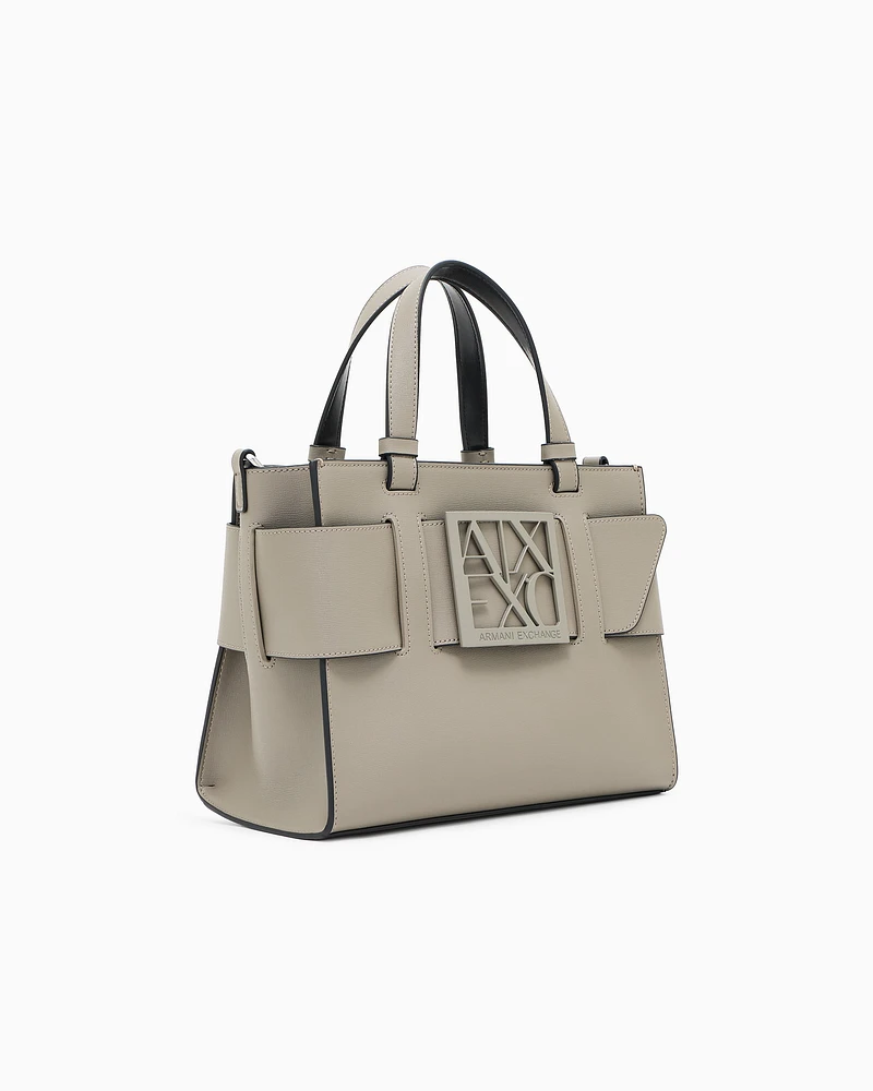 Armani Exchange - Medium tote bag with double handles and shoulder strap, Woman, Brown, Size: TU