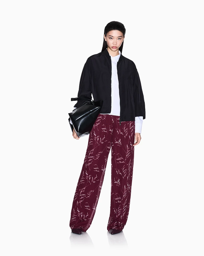 Armani Exchange - Pleated trousers chiffon foliage, Woman, Patterned, Size: