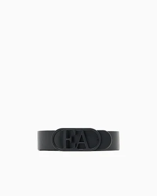 Emporio Armani - Leather belt with EA buckle, Woman, Black, Size: