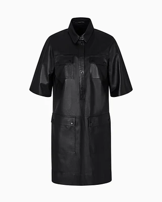 Emporio Armani - Short-sleeved dress nappa lambskin, Woman, Black, Size: