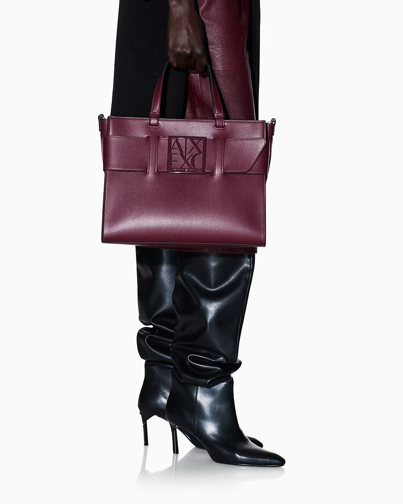 Armani Exchange - Large tote bag with double handles and shoulder strap, Woman, Burgundy, Size: TU