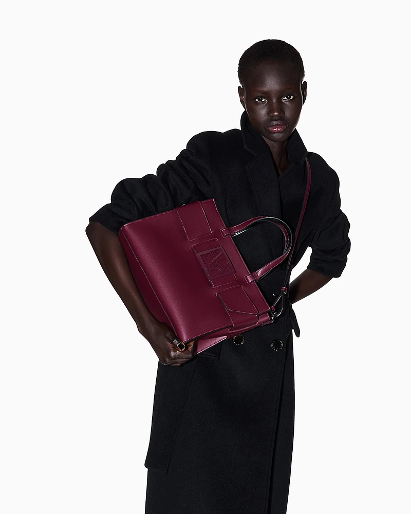 Armani Exchange - Large tote bag with double handles and shoulder strap, Woman, Burgundy, Size: TU