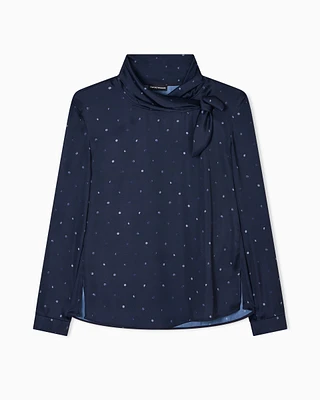 Emporio Armani - Satin foulard-collar blouse with polka-dot print, Woman, Navy_blue, Size: