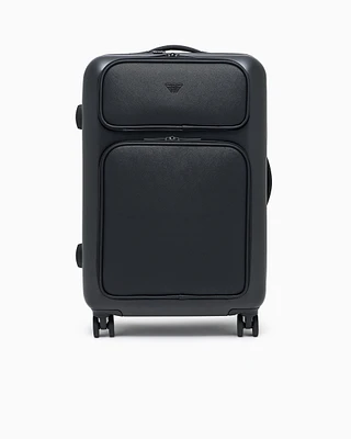 Emporio Armani - ASV ABS medium carry-on bag with regenerated Saffiano detail and eagle plate, Man, Black, Size: TU